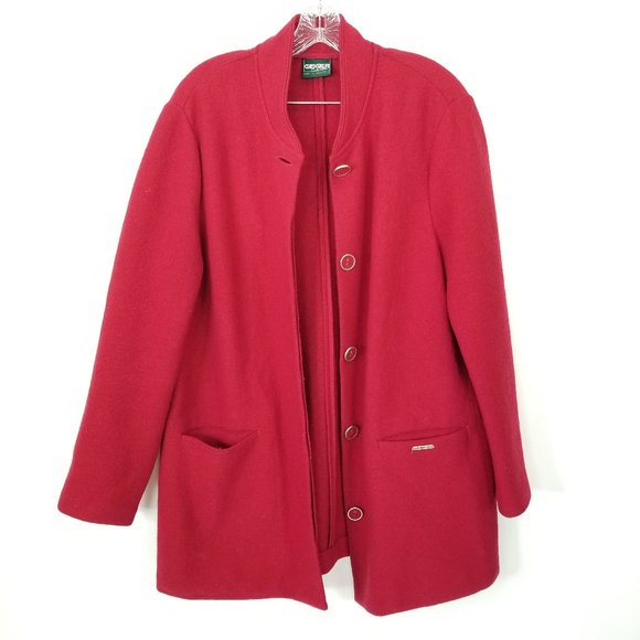 Geiger Collections 42 Red Long Button Front Wool Coat - Picture 6 of 10